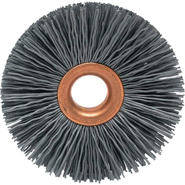 Brush Research Mfg. - 2" OD, 1/2" Arbor Hole, Crimped Abrasive Nylon Wheel Brush - 1/2" Face Width, 1/2" Trim Length, 20,000 RPM - Eagle Tool & Supply