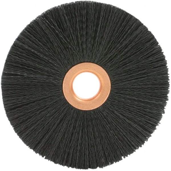 Brush Research Mfg. - 3-1/2" OD, 5/8" Arbor Hole, Crimped 6-12 Nylon Wheel Brush - 1/2" Face Width, 15/16" Trim Length, 20,000 RPM - Eagle Tool & Supply