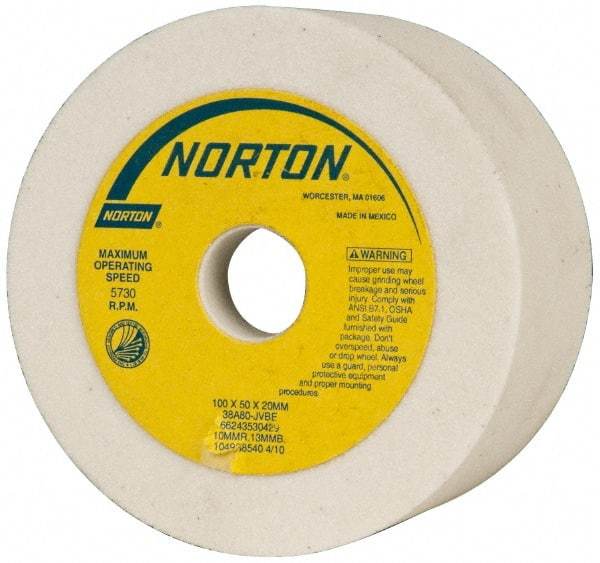 Norton - 4" Diam, 20mm Hole Size, 2" Overall Thickness, 80 Grit, Type 6 Tool & Cutter Grinding Wheel - Medium Grade, Aluminum Oxide, J Hardness, Vitrified Bond, 5,730 RPM - Eagle Tool & Supply