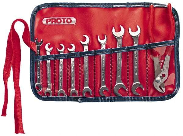 Proto - 9 Piece, 13/16" x 15/64" to 3/8" x 11/32", Ignition Wrench Set - Inch Measurement Standard, Chrome Finish, Comes in Vinyl Pouch - Eagle Tool & Supply