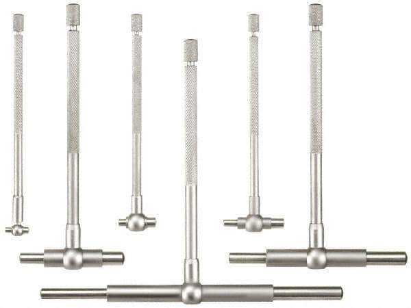 Fowler - 6 Piece, 5/16 to 6 Inch, Hardened Tool Steel Contact Point Ends, Satin Chrome Finish, Telescoping Gage Set - Includes Fitted Vinyl Case - Eagle Tool & Supply