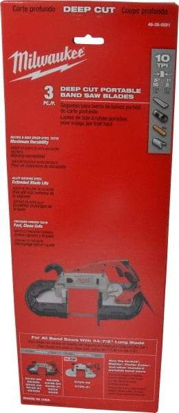 Milwaukee Tool - 3' 8-7/8" Long x 0.02" Thick, 10 Teeth per Inch, Portable Band Saw Blade - Bi-Metal Blade, High Speed Steel Teeth, Toothed Edge - Eagle Tool & Supply