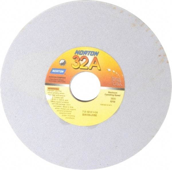 Norton - 7" Diam x 1-1/4" Hole x 1/2" Thick, J Hardness, 120 Grit Surface Grinding Wheel - Aluminum Oxide, Type 1, Fine Grade, 3,600 Max RPM, Vitrified Bond, No Recess - Eagle Tool & Supply