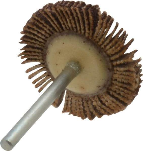 Merit Abrasives - 1-3/16" Diam x 1/8" Face Width, Medium Aluminum Oxide Coated Mounted Flap Wheel - 1/8" Shank Mount, 80 Grit, Cloth Backing, 30,000 Max RPM - Eagle Tool & Supply