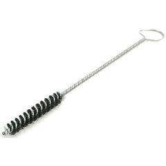 Brush Research Mfg. - 11/16" Diam Helical Nylon Tube Brush - Single Spiral, 0.014" Filament Diam, 1-1/2" Brush Length, 5" OAL, 0.22" Diam Galvanized Steel Shank - Eagle Tool & Supply
