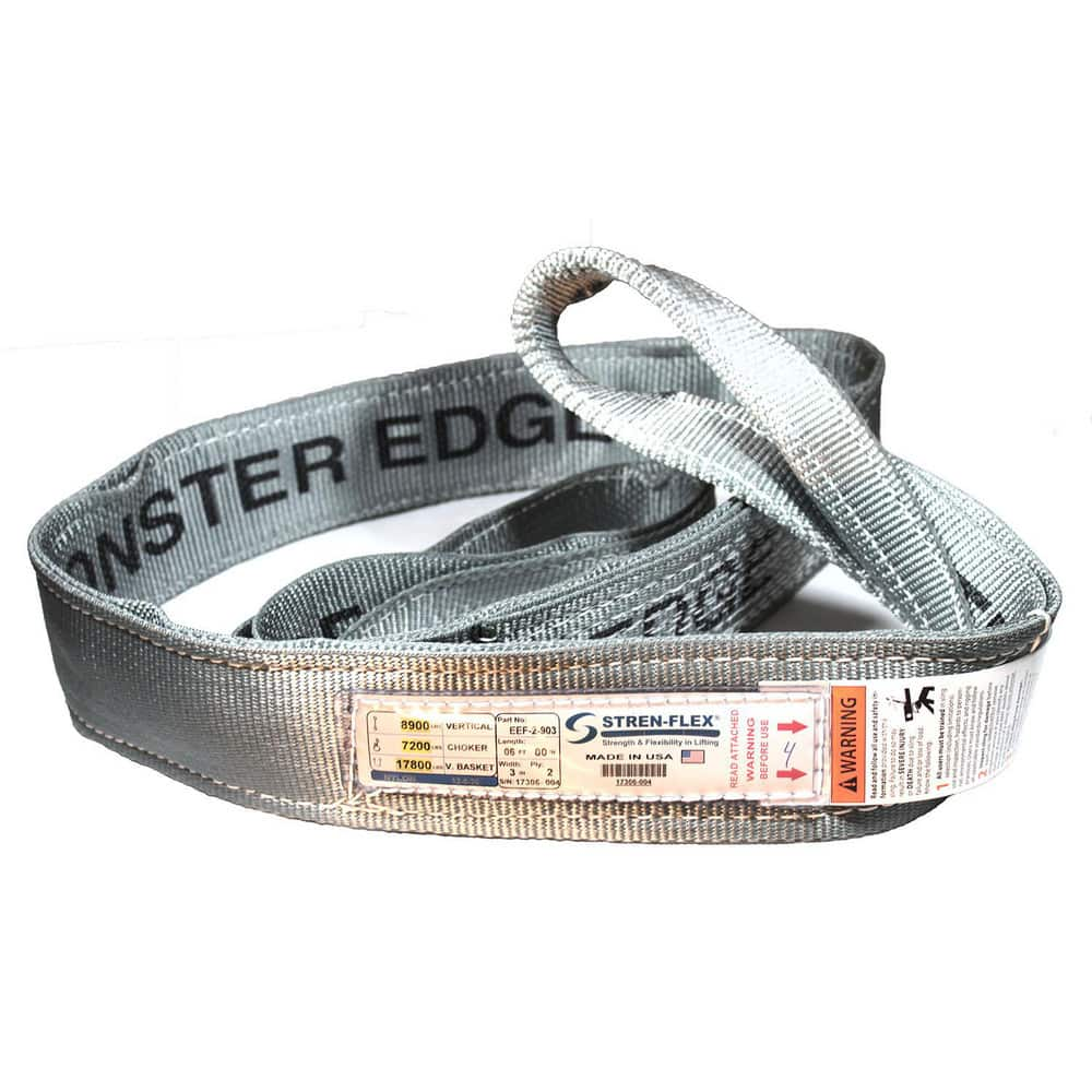 Slings & Tiedowns (Load-Rated); Sling Type: Eye & Eye; Length (Feet): 12; Vertical Capacity (Lb.): 16500; Choker Capacity (Lb.): 13200; Width (Inch): 6; Basket Capacity (Lb.): 33000; Eye Type: Twisted Eye; Sling Material: Nylon; Sling Width: 6 in; Eye Len