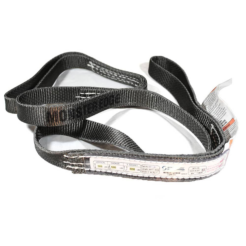 Slings & Tiedowns (Load-Rated); Sling Type: Eye & Eye; Length (Feet): 4; Vertical Capacity (Lb.): 1600; Choker Capacity (Lb.): 1200; Width (Inch): 1; Basket Capacity (Lb.): 3200; Eye Type: Twisted Eye; Sling Material: Nylon; Sling Width: 1 in; Eye Length: