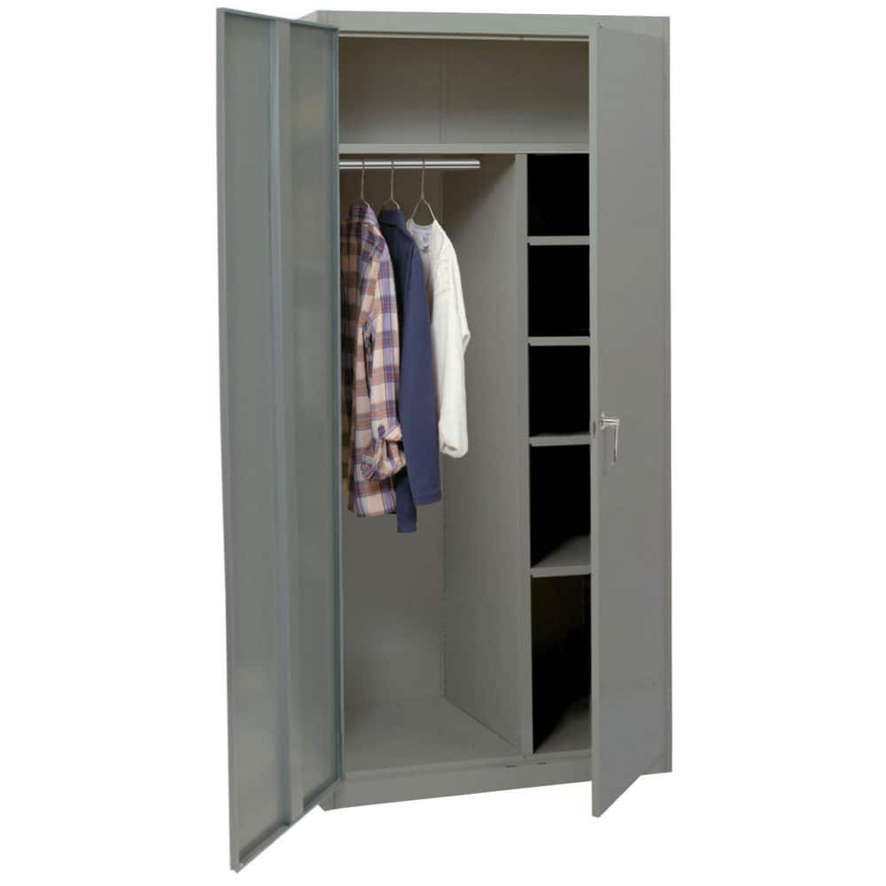 Storage Cabinets; Cabinet Type: Storage Cabinet; Cabinet Material: Steel; Width (Inch): 36; Depth (Inch): 18; Cabinet Door Style: Solid; Height (Inch): 78; Locking Mechanism: Keyed; Assembled: Yes; Finish: Powder Coated; Color: Dove Gray