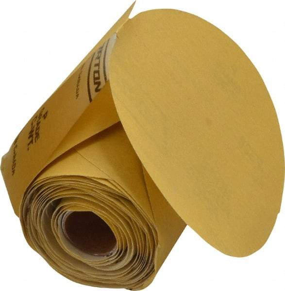 Norton - 5" Diam, 320 Grit Aluminum Oxide Adhesive PSA Disc - Very Fine Grade, Gold, C Weighted Backing, Flexible - Eagle Tool & Supply