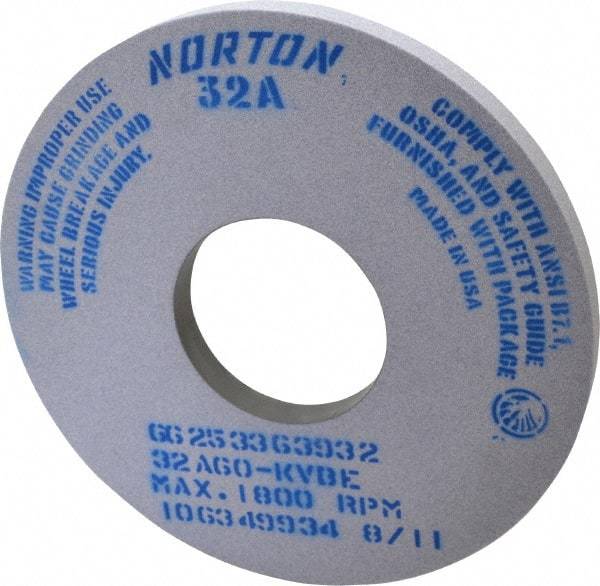 Norton - 14" Diam x 5" Hole x 1" Thick, K Hardness, 60 Grit Surface Grinding Wheel - Aluminum Oxide, Type 1, Medium Grade, 1,800 Max RPM, Vitrified Bond, No Recess - Eagle Tool & Supply