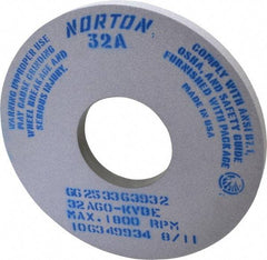 Norton - 14" Diam x 5" Hole x 1" Thick, K Hardness, 60 Grit Surface Grinding Wheel - Aluminum Oxide, Type 1, Medium Grade, 1,800 Max RPM, Vitrified Bond, No Recess - Eagle Tool & Supply