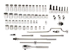Proto - 65 Piece 1/2" Drive Standard Deep Socket Set - 8 & 12 Points, 3/8 to 1-1/2", Inch Measurement Standard - Eagle Tool & Supply