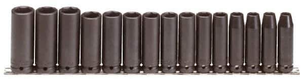 Proto - 15 Piece 1/2" Drive Deep Impact Socket Set - 6 Points, 10 to 24mm, Metric Measurement Standard - Eagle Tool & Supply