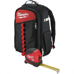 Milwaukee Tool - 22 Pocket Black & Red Ballistic Nylon Backpack Tool Bag - 11" Wide x 7-7/8" Deep x 19-5/8" High - Eagle Tool & Supply