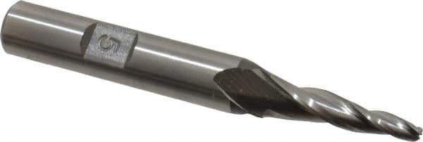 Made in USA - 5° Taper Angle per Side, 1/8" Small End Diam, 1" LOC, High Speed Steel 3 Flute Tapered Ball End Mill - 2-7/8" OAL, 3/8" Shank Diam - Eagle Tool & Supply