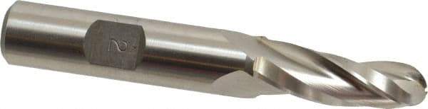 Made in USA - 2° Taper Angle per Side, 3/8" Small End Diam, 1-1/4" LOC, High Speed Steel 3 Flute Tapered Ball End Mill - 3-1/8" OAL, 1/2" Shank Diam - Eagle Tool & Supply