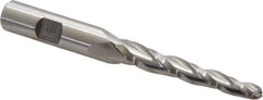 Made in USA - 2° Taper Angle per Side, 1/4" Small End Diam, 2-1/4" LOC, High Speed Steel 3 Flute Tapered Ball End Mill - 4-1/4" OAL, 1/2" Shank Diam - Eagle Tool & Supply