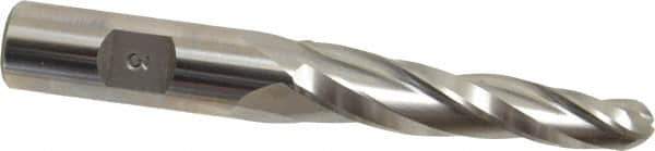 Made in USA - 3° Taper Angle per Side, 3/8" Small End Diam, 2-1/4" LOC, High Speed Steel 3 Flute Tapered Ball End Mill - 4-1/4" OAL, 5/8" Shank Diam - Eagle Tool & Supply