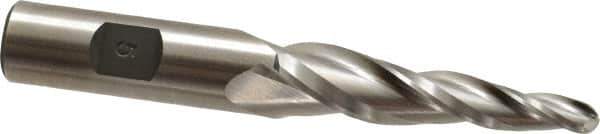 Made in USA - 5° Taper Angle per Side, 1/4" Small End Diam, 2-1/4" LOC, High Speed Steel 3 Flute Tapered Ball End Mill - 4-1/4" OAL, 1/2" Shank Diam, Spiral Flute - Eagle Tool & Supply