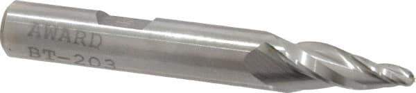 Made in USA - 10° Taper Angle per Side, 1/8" Small End Diam, 3/4" LOC, High Speed Steel 3 Flute Tapered Ball End Mill - 2-1/2" OAL, 3/8" Shank Diam - Eagle Tool & Supply