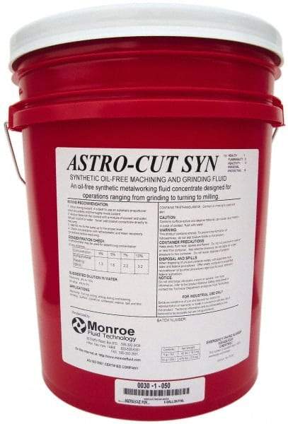 Monroe Fluid Technology - Astro-Cut SYN, 5 Gal Pail Cutting & Grinding Fluid - Synthetic, For Drilling, Machining, Milling, Turning - Eagle Tool & Supply