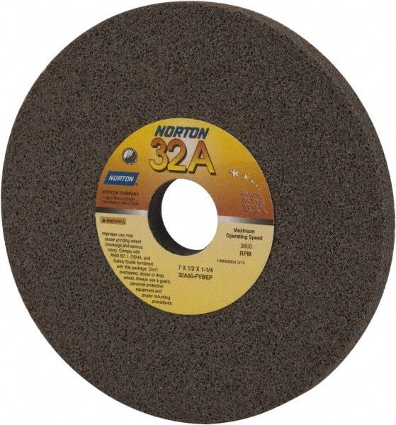 Norton - 7" Diam x 1-1/4" Hole x 1/2" Thick, F Hardness, 60 Grit Surface Grinding Wheel - Aluminum Oxide, Type 1, Medium Grade, 3,600 Max RPM, Vitrified Bond, No Recess - Eagle Tool & Supply