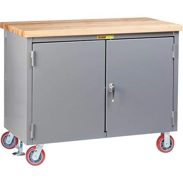 Little Giant - 3,000 Lb Capacity, 2 Shelf, 2 Door Mobile Workbench Cabinet - 72" Wide x 30" Deep x 38-3/4" High, Steel, Gray - Eagle Tool & Supply