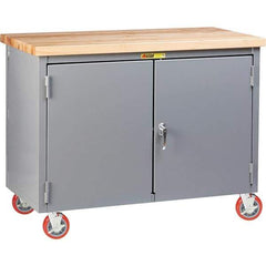 Little Giant - 3,000 Lb Capacity, 2 Shelf, 2 Door Mobile Workbench Cabinet - 72" Wide x 30" Deep x 38-3/4" High, Steel, Gray - Eagle Tool & Supply