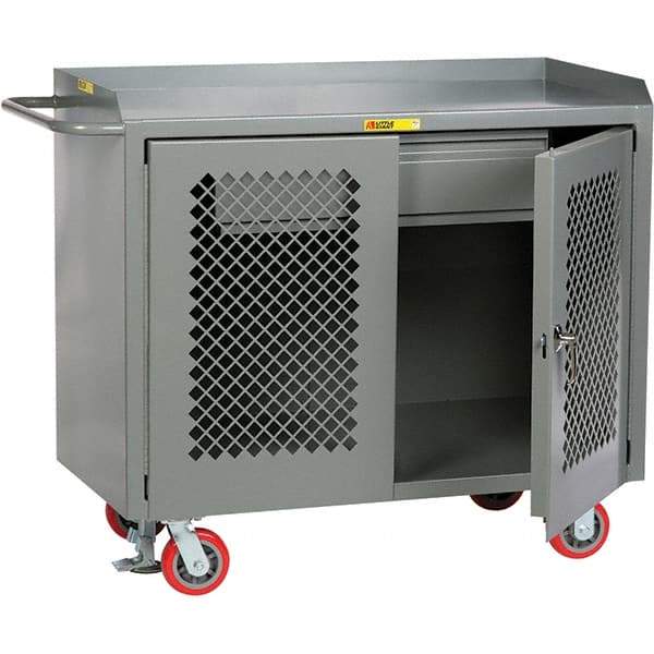Little Giant - 3,600 Lb Capacity, 2 Shelf, 1 Drawer, 2 Door Mobile Cabinet Bench - 41" Wide x 24" Deep x 43" High, Steel, Gray - Eagle Tool & Supply