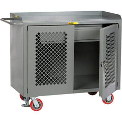 Little Giant - 3,600 Lb Capacity, 2 Shelf, 1 Drawer, 2 Door Mobile Cabinet Bench - 41" Wide x 24" Deep x 43" High, Steel, Gray - Eagle Tool & Supply