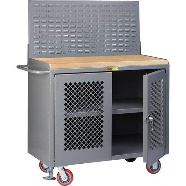 Little Giant - 3,600 Lb Capacity, 3 Shelf, 2 Door Mobile Bench Cabinet with Louvered Panel - 41" Wide x 24" Deep x 43" High, Steel, Gray - Eagle Tool & Supply