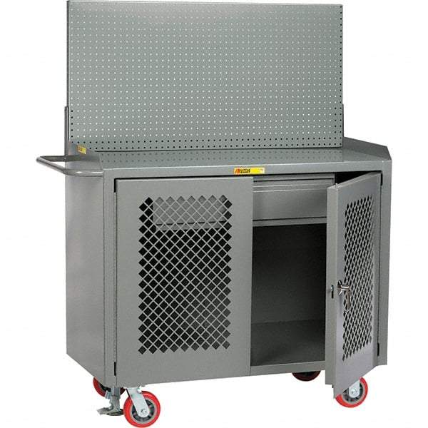 Little Giant - 3,600 Lb Capacity, 2 Shelf, 1 Drawer, 2 Door Mobile Bench Cabinet with Pegboard Panel - 53" Wide x 24" Deep x 43" High, Steel, Gray - Eagle Tool & Supply