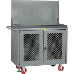 Little Giant - 3,600 Lb Capacity, 2 Shelf, 2 Door Mobile Bench Cabinet with Pegboard Panel - 41" Wide x 24" Deep x 43" High, Steel, Gray - Eagle Tool & Supply