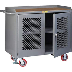 Little Giant - 3,600 Lb Capacity, 3 Shelf, 2 Door Mobile Cabinet Bench - 41" Wide x 24" Deep x 43" High, Steel, Gray - Eagle Tool & Supply