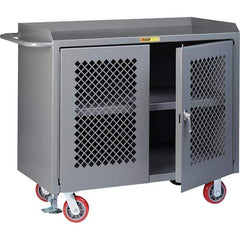 Little Giant - 3,600 Lb Capacity, 3 Shelf, 2 Door Mobile Cabinet Bench - 41" Wide x 24" Deep x 43" High, Steel, Gray - Eagle Tool & Supply