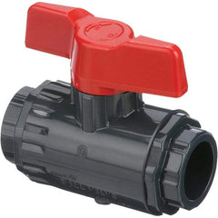 Asahi/America - 1-1/2" Pipe, Standard Port, PVC Ball Valve - Inline - Two Way Flow, Socket Ends, Tee Handle, 150 WOG - Eagle Tool & Supply