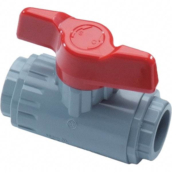 Asahi/America - 3/8" Pipe, Standard Port, PVC Ball Valve - Inline - Two Way Flow, Threaded Ends, Tee Handle, 150 WOG - Eagle Tool & Supply