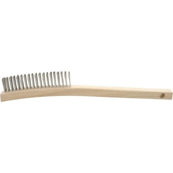 Brush Research Mfg. - 4 Rows x 19 Columns Stainless Steel Scratch Brush - 5-3/4" Brush Length, 13-3/4" OAL, 1-1/8 Trim Length, Wood Curved Back Handle - Eagle Tool & Supply