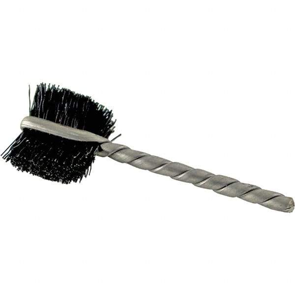 Brush Research Mfg. - 4 Rows x 19 Columns Nylon Scratch Brush - 5-3/4" Brush Length, 13-3/4" OAL, 1 Trim Length, Wood Curved Back Handle - Eagle Tool & Supply