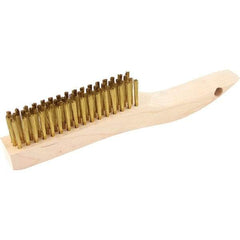 Brush Research Mfg. - 4 Rows x 16 Columns Brass Scratch Brush - 4-3/4" Brush Length, 10-1/4" OAL, 1-1/8 Trim Length, Wood Shoe Handle - Eagle Tool & Supply