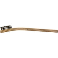 Brush Research Mfg. - 2 Rows x 7 Columns Stainless Steel Scratch Brush - 1/2" Brush Length, 7-1/4" OAL, 1/2 Trim Length, Wood Curved Back Handle - Eagle Tool & Supply