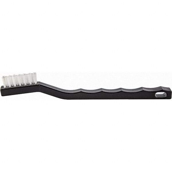 Brush Research Mfg. - 3 Rows x 7 Columns Nylon Scratch Brush - 1/2" Brush Length, 7-1/4" OAL, 1/2 Trim Length, Wood Curved Back Handle - Eagle Tool & Supply