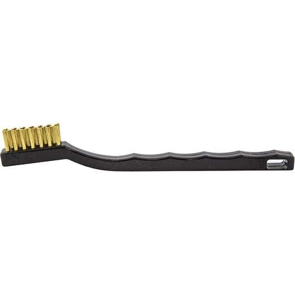 Brush Research Mfg. - 2 Rows x 7 Columns Brass Scratch Brush - 1/2" Brush Length, 7-1/4" OAL, 1/2 Trim Length, Wood Curved Back Handle - Eagle Tool & Supply
