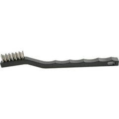 Brush Research Mfg. - 2 Rows x 7 Columns Stainless Steel Scratch Brush - 1/2" Brush Length, 7-1/4" OAL, 1/2 Trim Length, Wood Curved Back Handle - Eagle Tool & Supply