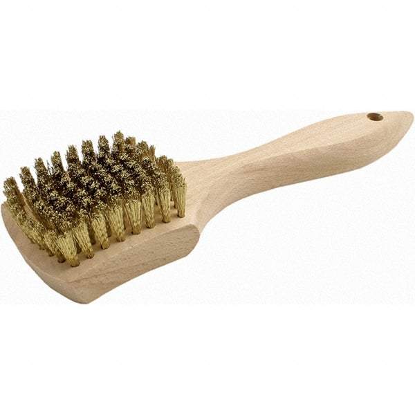 Brush Research Mfg. - 9 Rows x 10 Columns Brass Scratch Brush - 3" Brush Length, 8.87" OAL, 5/8 Trim Length, Wood Straight Back Handle - Eagle Tool & Supply