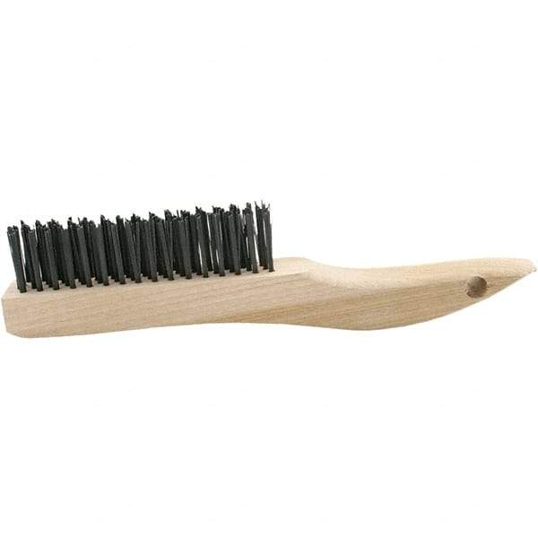 Brush Research Mfg. - 4 Rows x 16 Columns Bronze Scratch Brush - 5-3/4" Brush Length, 10-1/4" OAL, 1-1/8 Trim Length, Wood Curved Back Handle - Eagle Tool & Supply