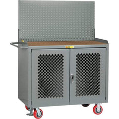 Little Giant - 3,600 Lb Capacity, 2 Shelf, 2 Door Mobile Bench Cabinet with Pegboard Panel - 41" Wide x 24" Deep x 43" High, Steel, Gray - Eagle Tool & Supply