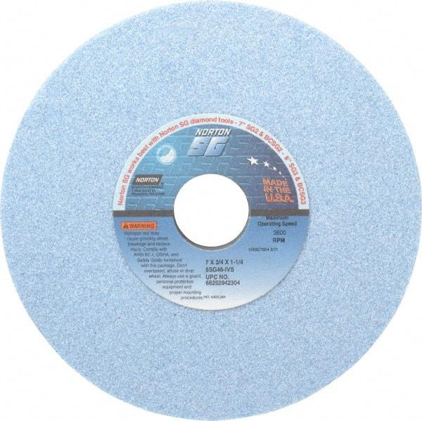 Norton - 7" Diam x 1-1/4" Hole x 3/4" Thick, I Hardness, 46 Grit Surface Grinding Wheel - Ceramic, Type 5, Coarse Grade, 3,600 Max RPM, Vitrified Bond, One-Side Recess - Eagle Tool & Supply