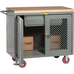 Little Giant - 3,600 Lb Capacity, 2 Shelf, 1 Drawer, 2 Door Mobile Cabinet Bench - 41" Wide x 24" Deep x 43" High, Steel, Gray - Eagle Tool & Supply