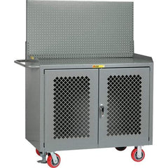 Little Giant - 3,600 Lb Capacity, 2 Shelf, 2 Door Mobile Bench Cabinet with Pegboard Panel - 53" Wide x 24" Deep x 43" High, Steel, Gray - Eagle Tool & Supply